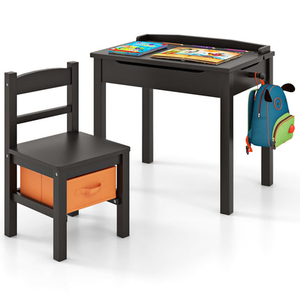 Children's Desk and Chair Set, Solid Wood, Foldable Top