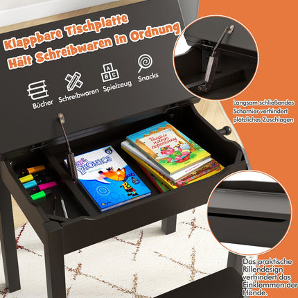 Children's Desk and Chair Set, Solid Wood, Foldable Top