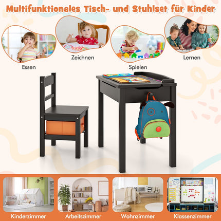 Children's Desk and Chair Set, Solid Wood, Foldable Top
