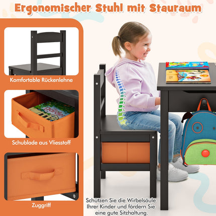 Children's Desk and Chair Set, Solid Wood, Foldable Top