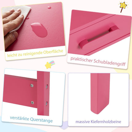 Children's Desk and Chair Set with Drawer, Pink Wood