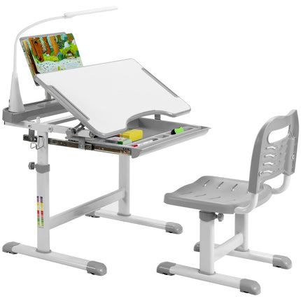 Children's Desk and Chair Set with LED Light, Adjustable Height