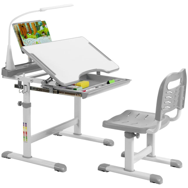 Children's Desk and Chair Set with LED Light, Adjustable Height