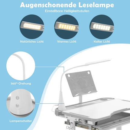 Children's Desk and Chair Set with LED Light, Adjustable Height