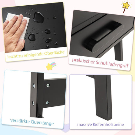 Children's Desk and Chair Set with Storage, Black