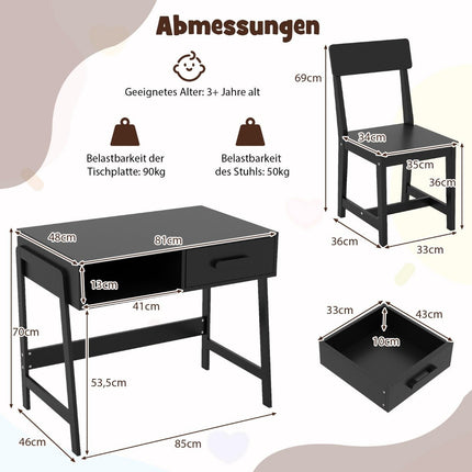 Children's Desk and Chair Set with Storage, Black