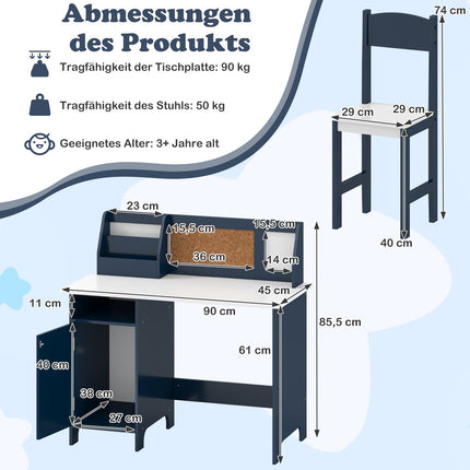 Children's Desk and Chair Set with Storage, Blue