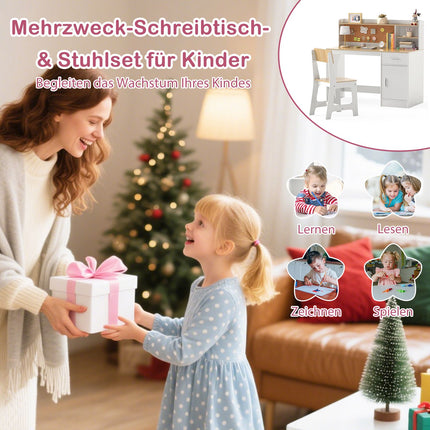 Children's Desk and Chair Set with Storage Shelves