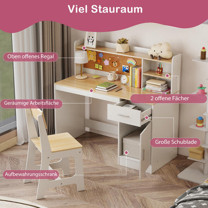 Children's Desk and Chair Set with Storage Shelves
