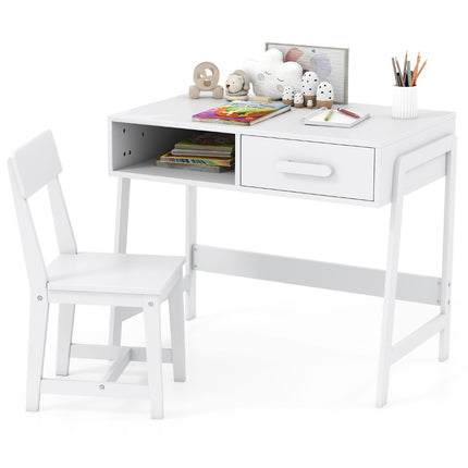 Children's Desk and Chair Set with Storage, White