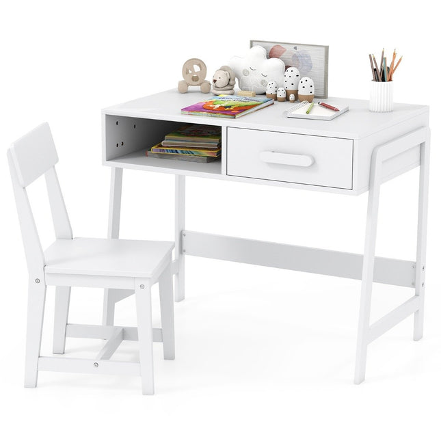 Children's Desk and Chair Set with Storage, White