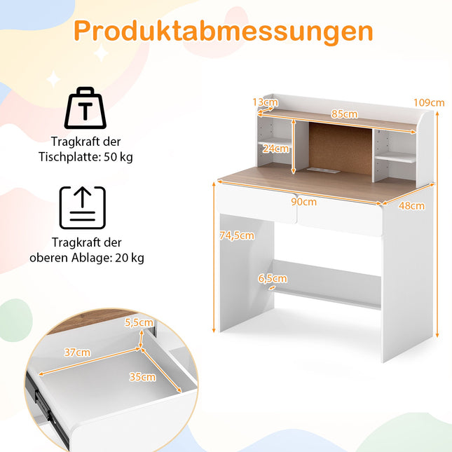 Children's Desk with Cork Board and Charging Station