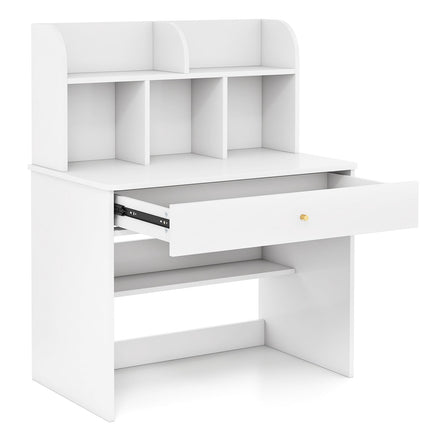 Children's Desk with Drawer & Storage, White Wood