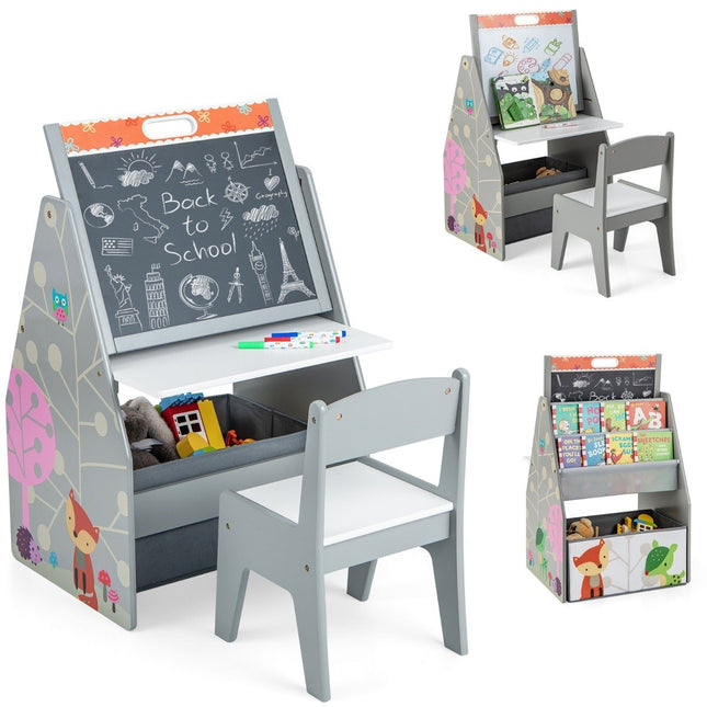 Children's Double-Sided Desk & Chair Set with Easel