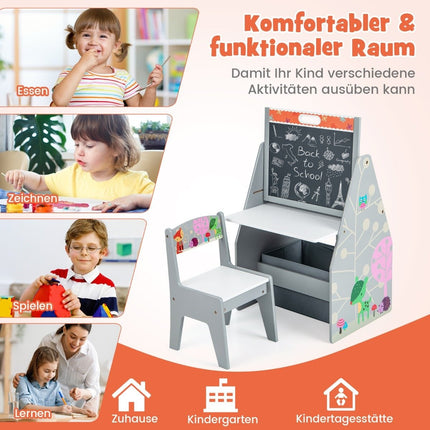 Children's Double-Sided Desk & Chair Set with Easel