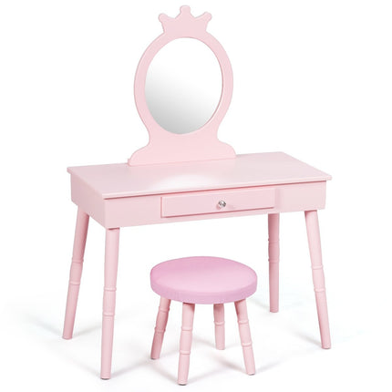 Children's Dressing Table Set with Stool & Removable Mirror Makeup Table Pink