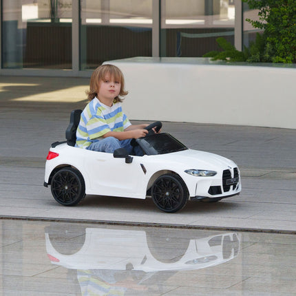 Electric car for children with remote control, MP3 & LED lights, white