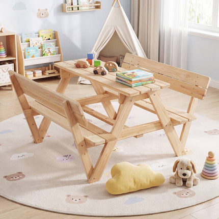 Children's Fir Wood Picnic Table Set with Adjustable Parasol