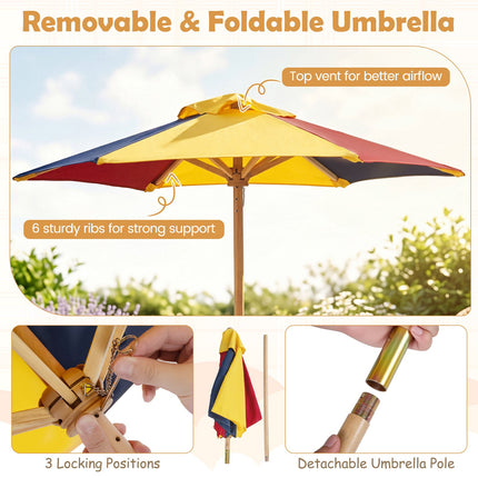 Children's Fir Wood Picnic Table Set with Adjustable Parasol