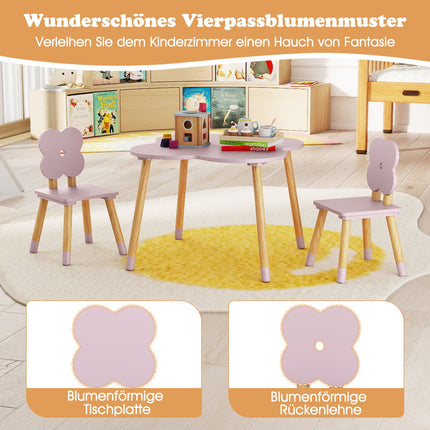 Children's Flower-Shaped Table Set, Pink, Wood, 1 Table + 2 Chairs