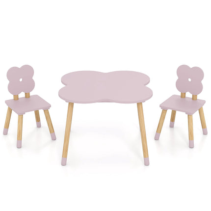 Children's Flower-Shaped Table Set, Pink, Wood, 1 Table + 2 Chairs