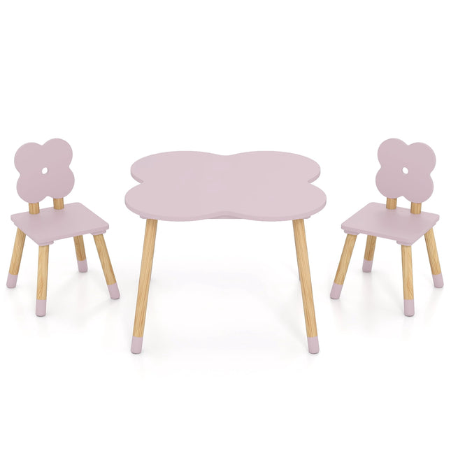 Children's Flower-Shaped Table Set, Pink, Wood, 1 Table + 2 Chairs