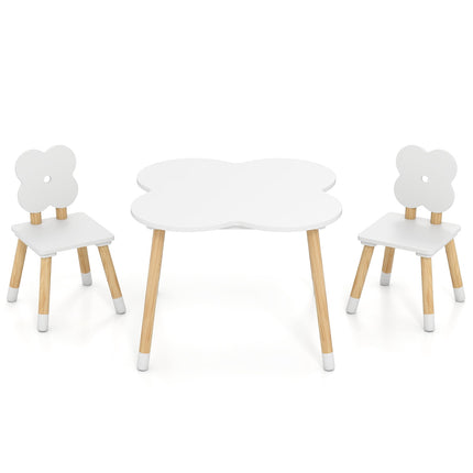Children's Flower-Shaped Table Set with 2 Chairs, White