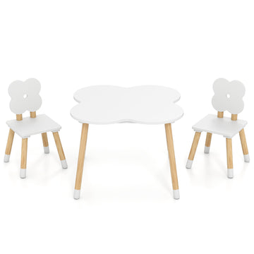Children's Flower-Shaped Table Set with 2 Chairs, White