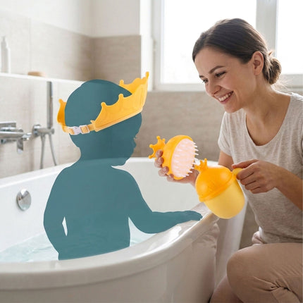 Children's Hair-Wash Set with Crown Cap & Brush - Yellow