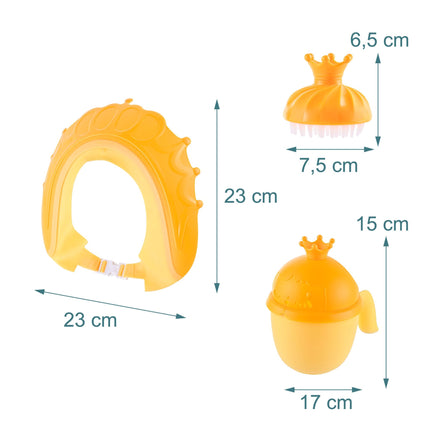 Children's Hair-Wash Set with Crown Cap & Brush - Yellow