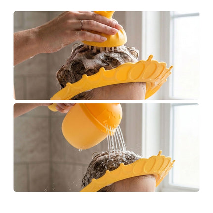 Children's Hair-Wash Set with Crown Cap & Brush - Yellow