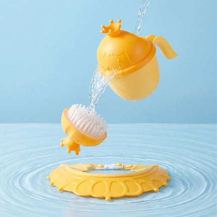 Children's Hair-Wash Set with Crown Cap & Brush - Yellow