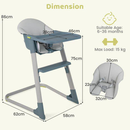 Children's High Chair, Adjustable Tray & Footrest, Grey