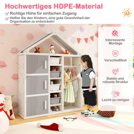 Children's House-Shaped Wardrobe with Clothes Rail