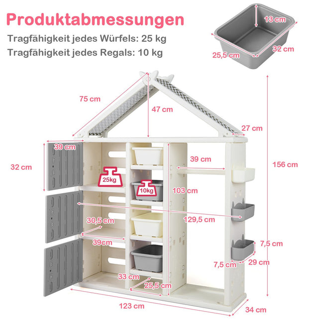 Kinderkast in de vorm van een huis met kledingstang