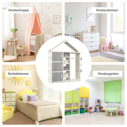 Children's House-Shaped Wardrobe with Clothes Rail