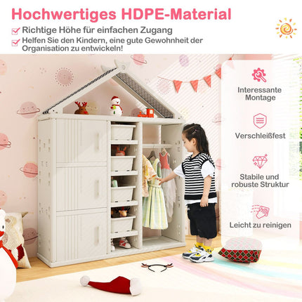 Children's House-Shaped Wardrobe with Clothes Rail