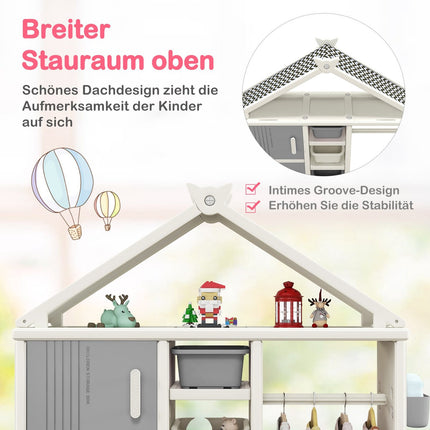 Children's House-Shaped Wardrobe with Clothes Rail