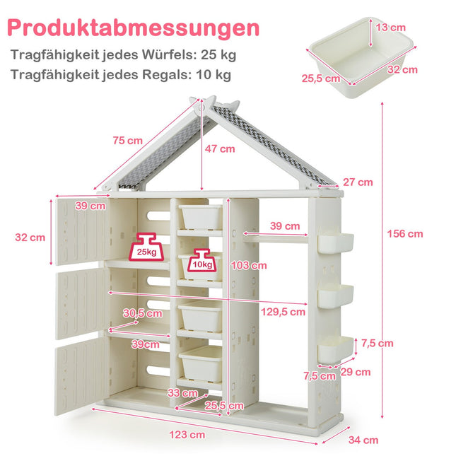 Kinderkast in de vorm van een huis met kledingstang