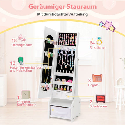 Children's Jewelry Cabinet with Full-Length Mirror, White