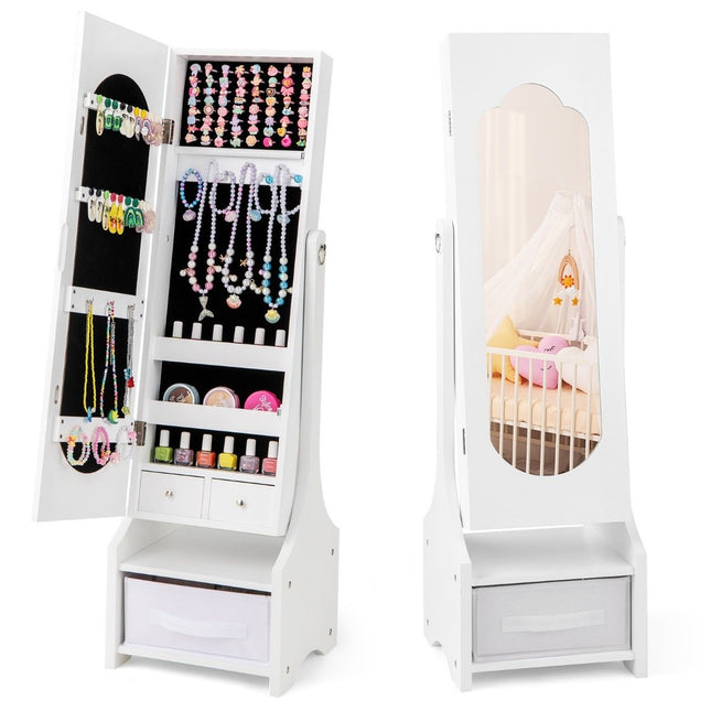 Children's Jewelry Cabinet with Full-Length Mirror, White