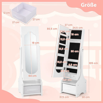 Children's Jewelry Cabinet with Full-Length Mirror, White