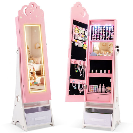 Children's Jewelry Cabinet with Mirror & LED Lighting