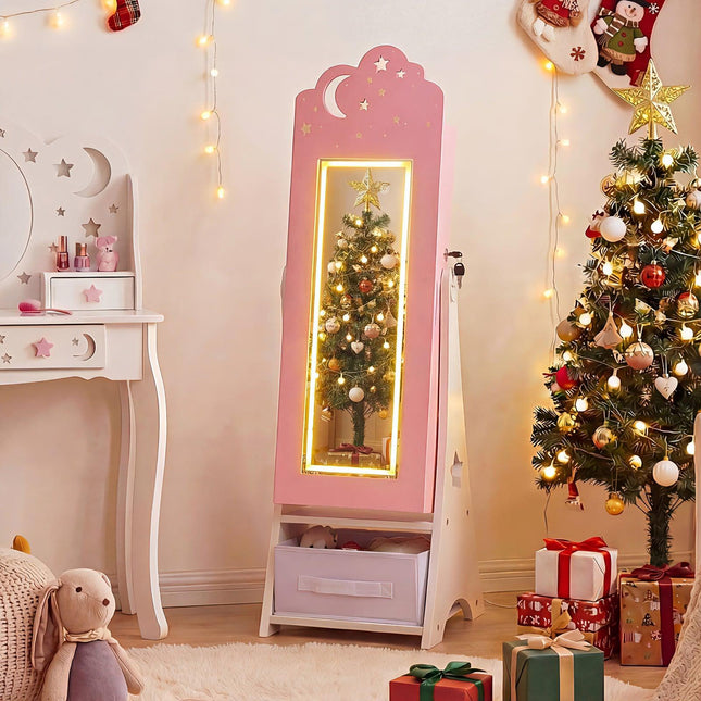 Children's Jewelry Cabinet with Mirror & LED Lighting