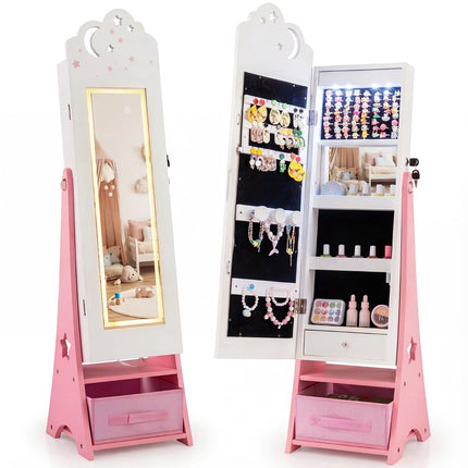 Children's Jewelry Cabinet with Mirror & LED Lights