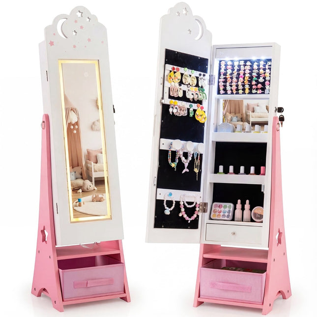 Children's Jewelry Cabinet with Mirror & LED Lights