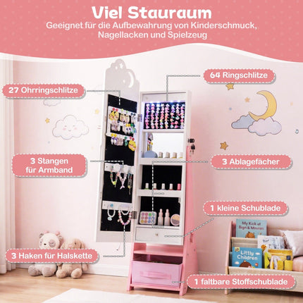 Children's Jewelry Cabinet with Mirror & LED Lights