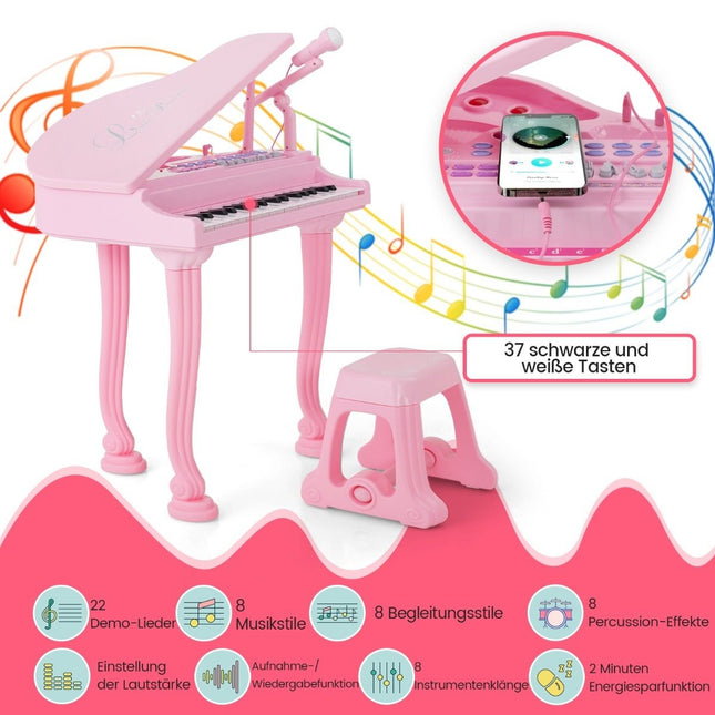 Children's Keyboard with 37 Keys & Stool Electronic Piano Keyboard 47 x 37 x 70 cm Pink