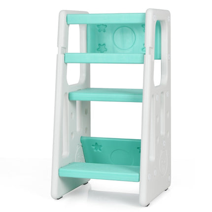 Children's Kitchen Stool with Double Safety Handrails & 3 Adjustable Heights & Non-Slip Feet Green