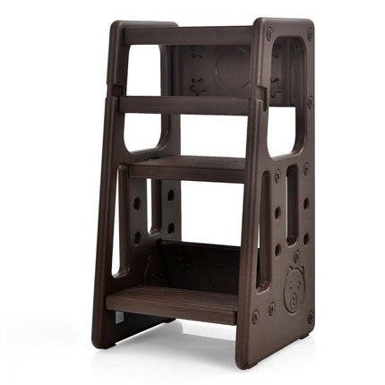 Children's Kitchen Stool with Double Safety Handrails Toddler Stool 46.5 x 46.5 x 90 cm Brown